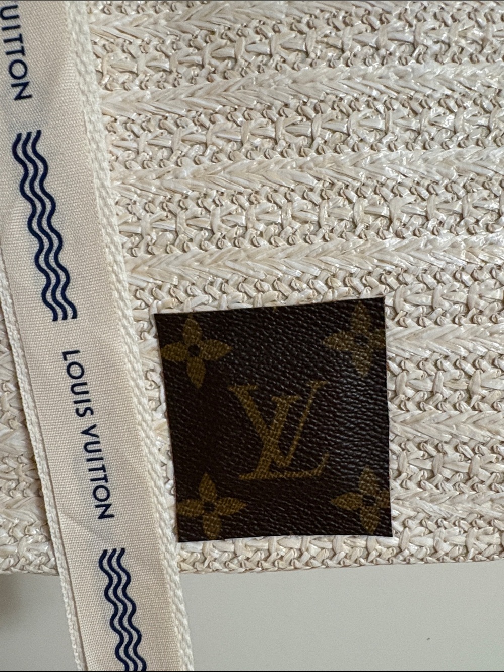 Upcycled authentic LV Straw tote Bag - Picture 2 of 9